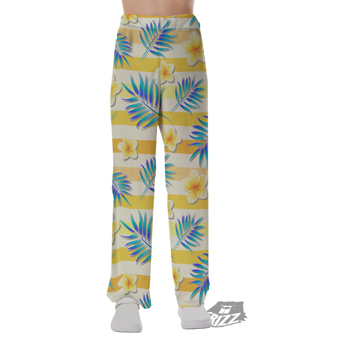 Frangipani Yellow Print Pattern Pajama Pants-grizzshop