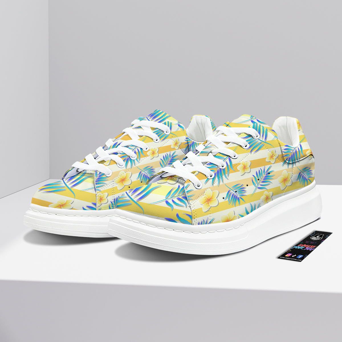 Frangipani Yellow Print Pattern Platform Shoes-grizzshop