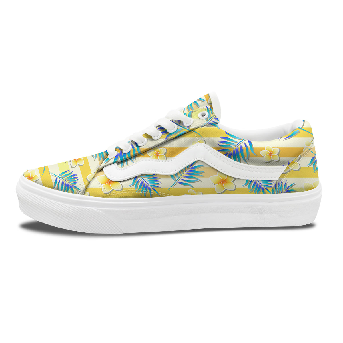 Frangipani Yellow Print Pattern Skate Shoes-grizzshop