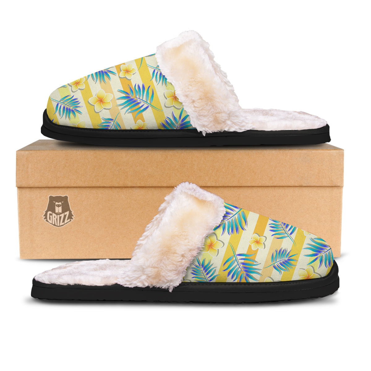 Frangipani Yellow Print Pattern Slippers-grizzshop