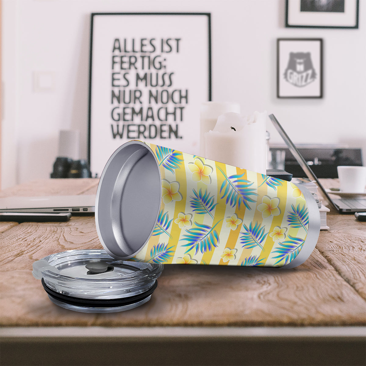 Frangipani Yellow Print Pattern Tumbler-grizzshop