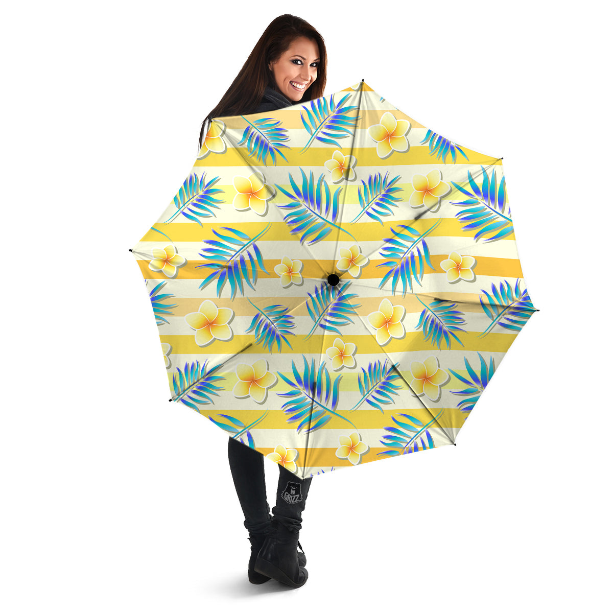 Frangipani Yellow Print Pattern Umbrella-grizzshop