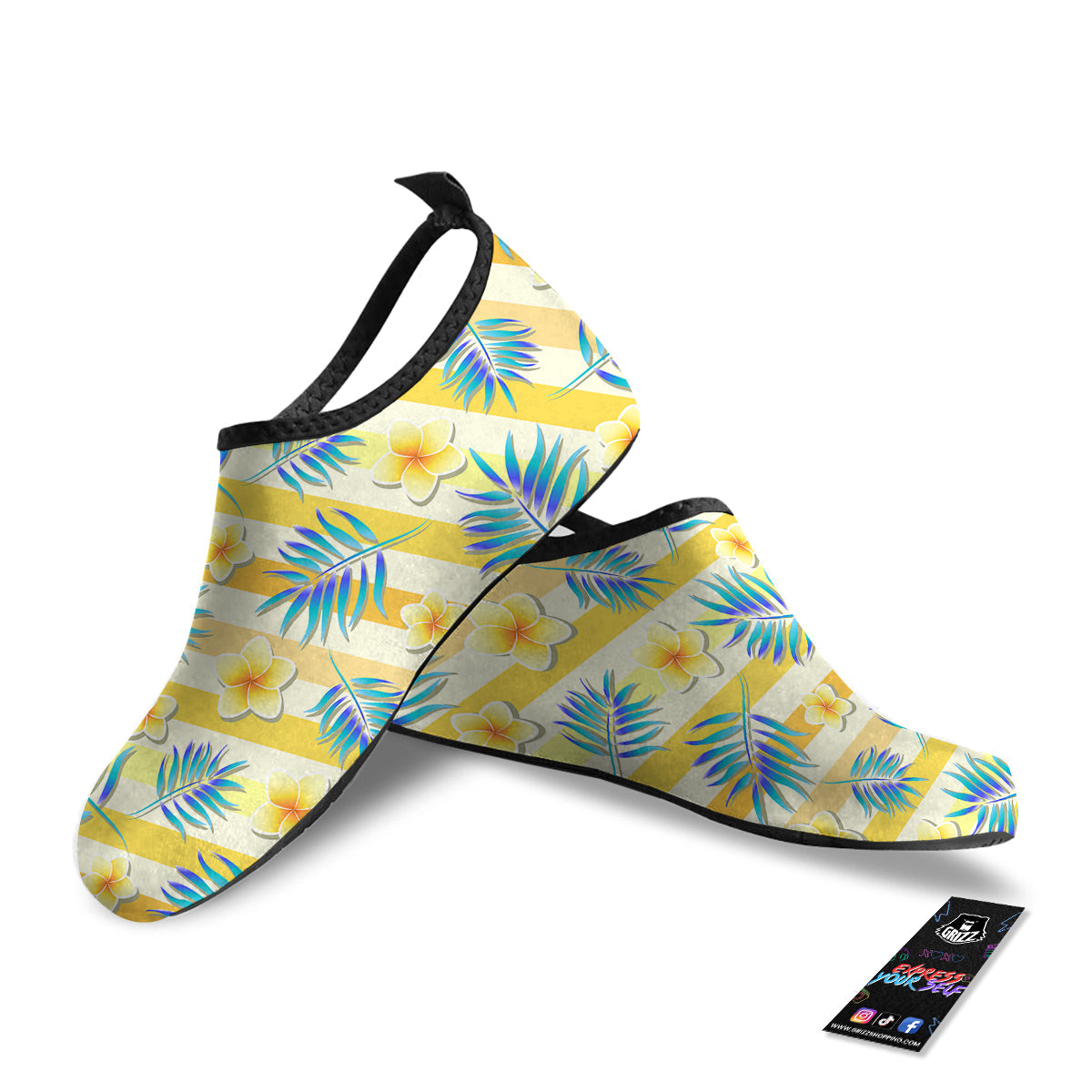 Frangipani Yellow Print Pattern Water Shoes-grizzshop