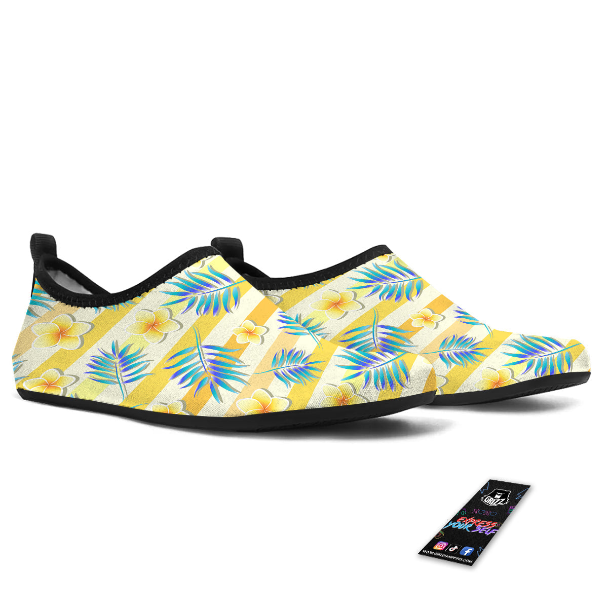Frangipani Yellow Print Pattern Water Shoes-grizzshop