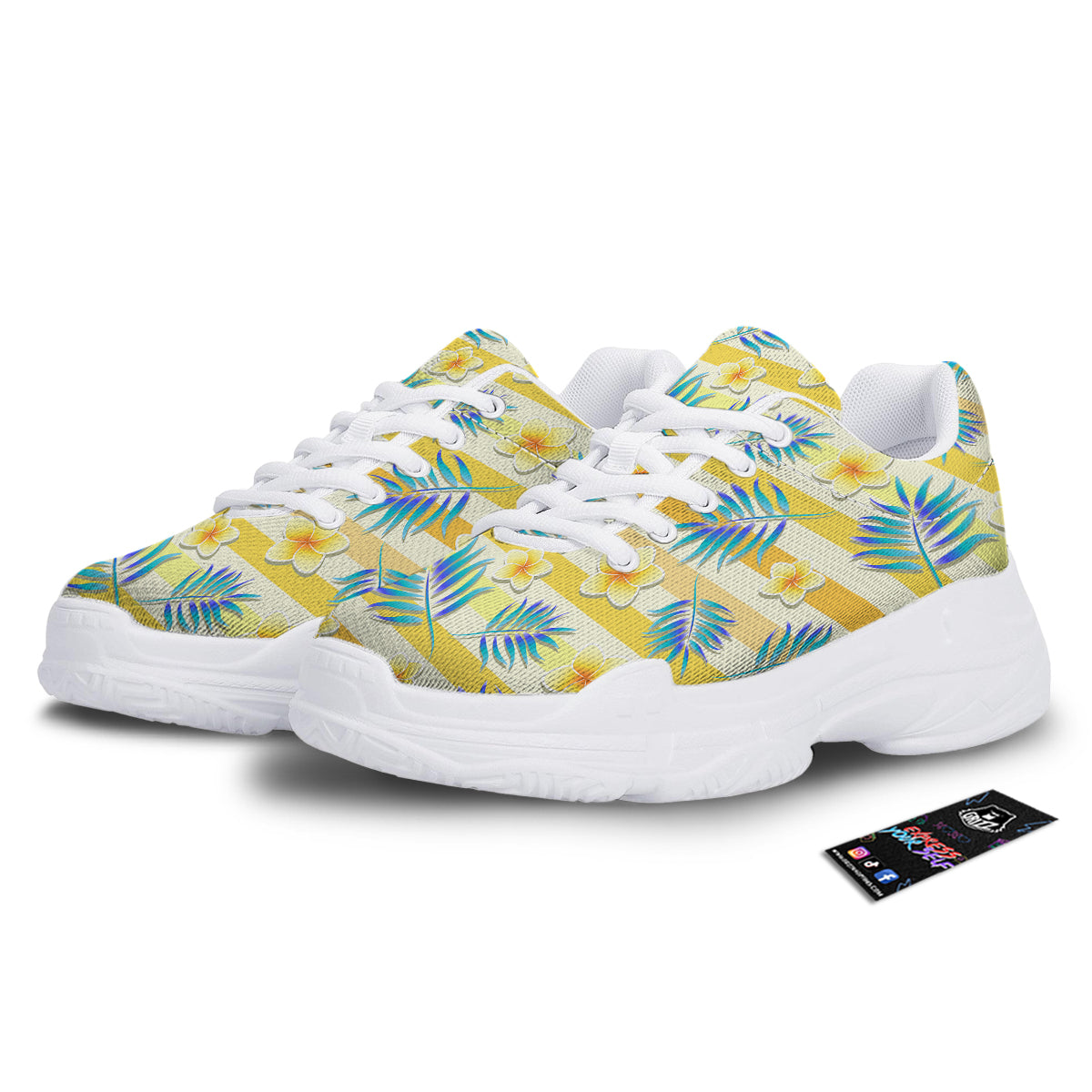 Frangipani Yellow Print Pattern White Chunky Shoes-grizzshop