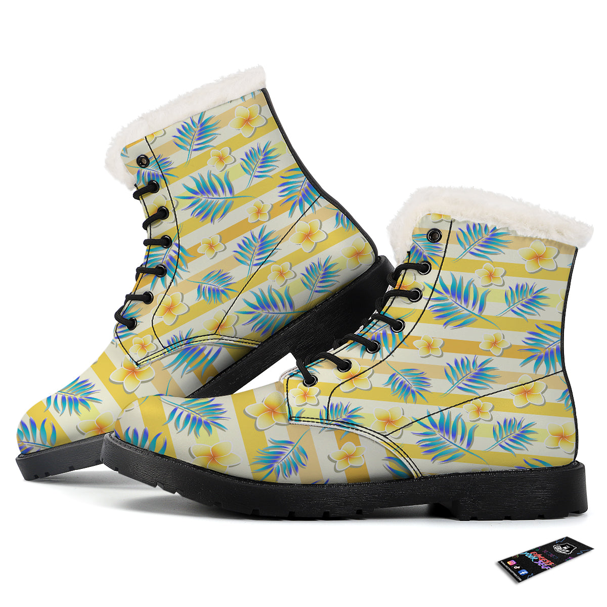 Frangipani Yellow Print Pattern Winter Boots-grizzshop