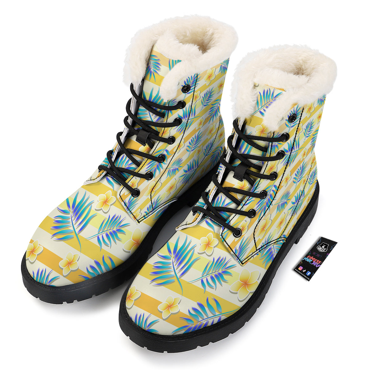 Frangipani Yellow Print Pattern Winter Boots-grizzshop
