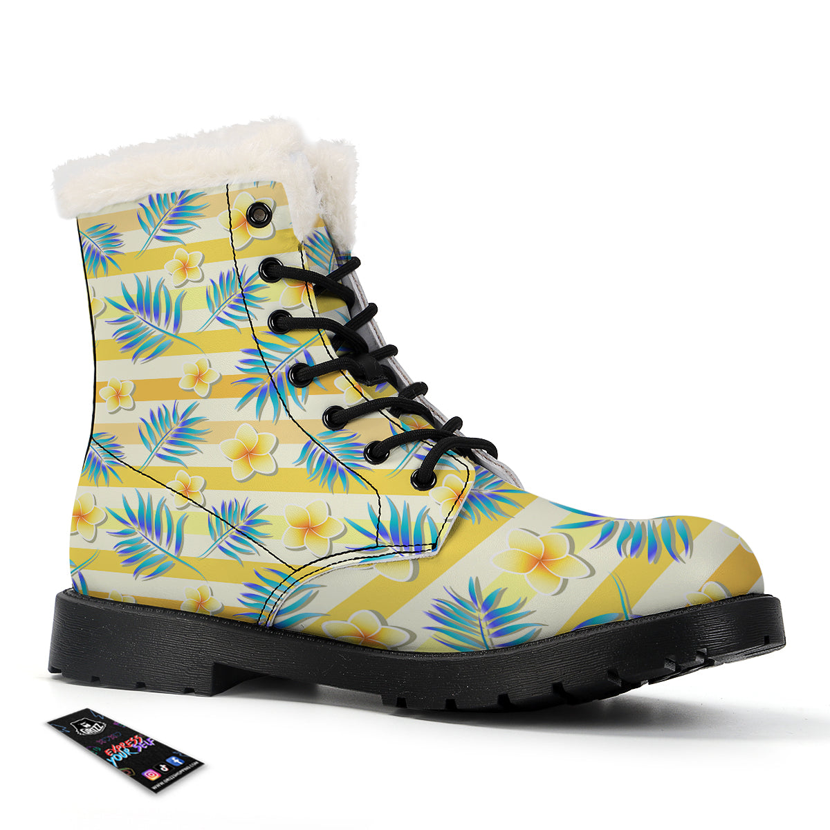 Frangipani Yellow Print Pattern Winter Boots-grizzshop