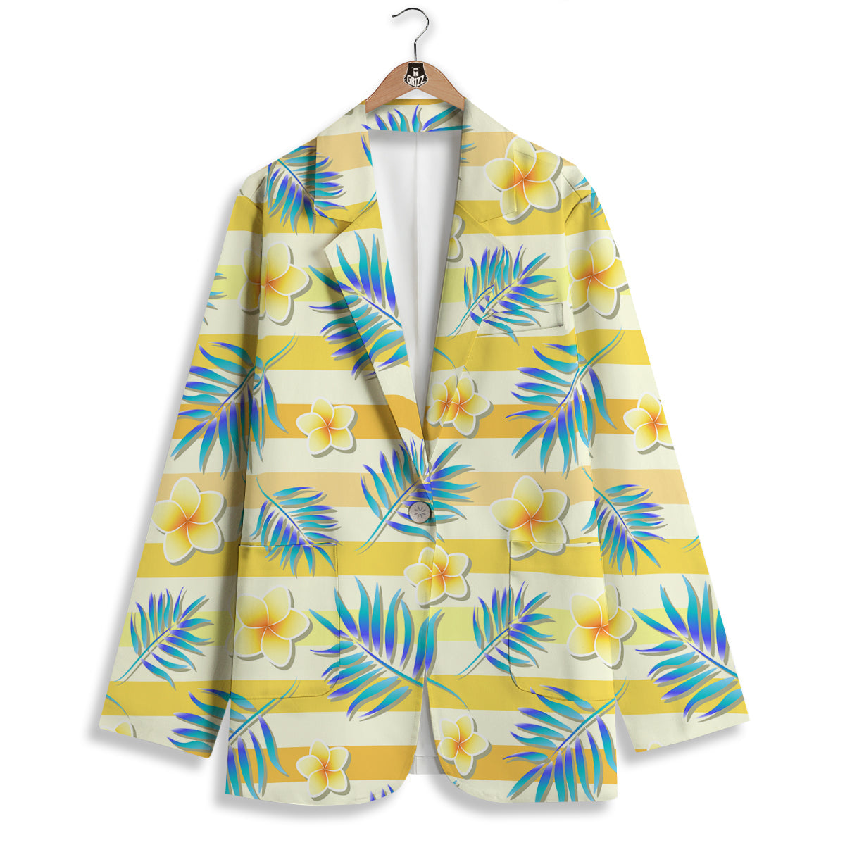 Frangipani Yellow Print Pattern Women's Blazer-grizzshop