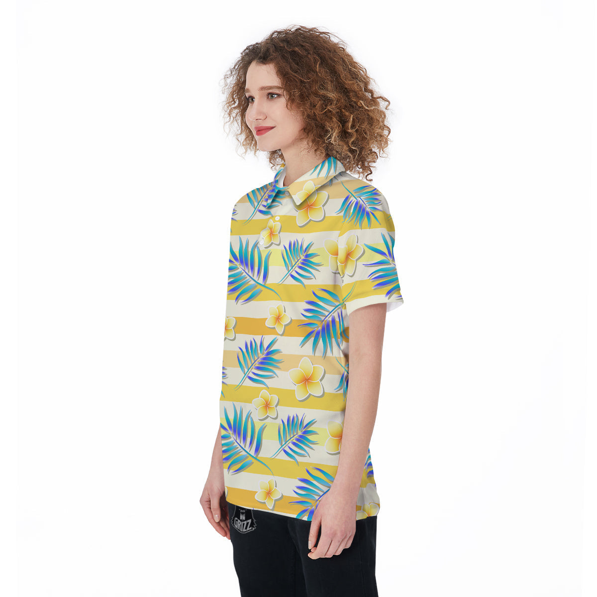 Frangipani Yellow Print Pattern Women's Golf Shirts-grizzshop