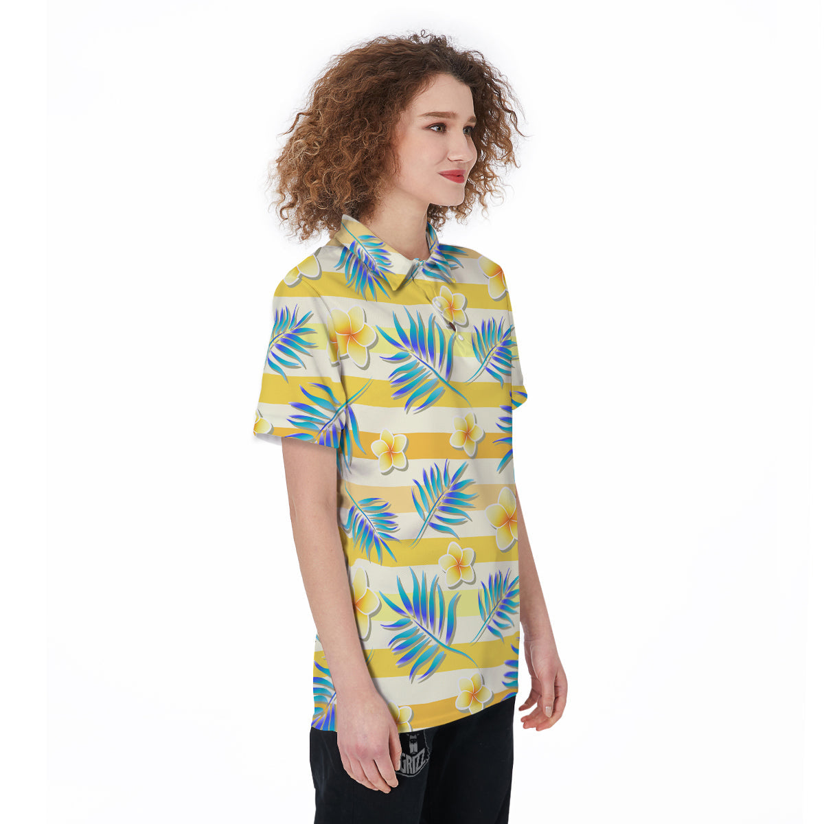 Frangipani Yellow Print Pattern Women's Golf Shirts-grizzshop