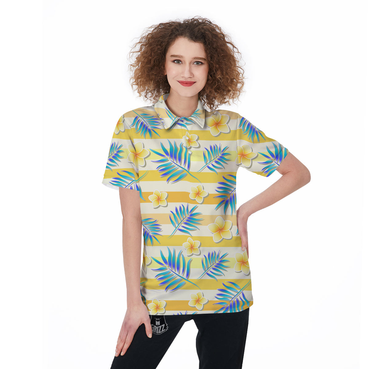 Frangipani Yellow Print Pattern Women's Golf Shirts-grizzshop