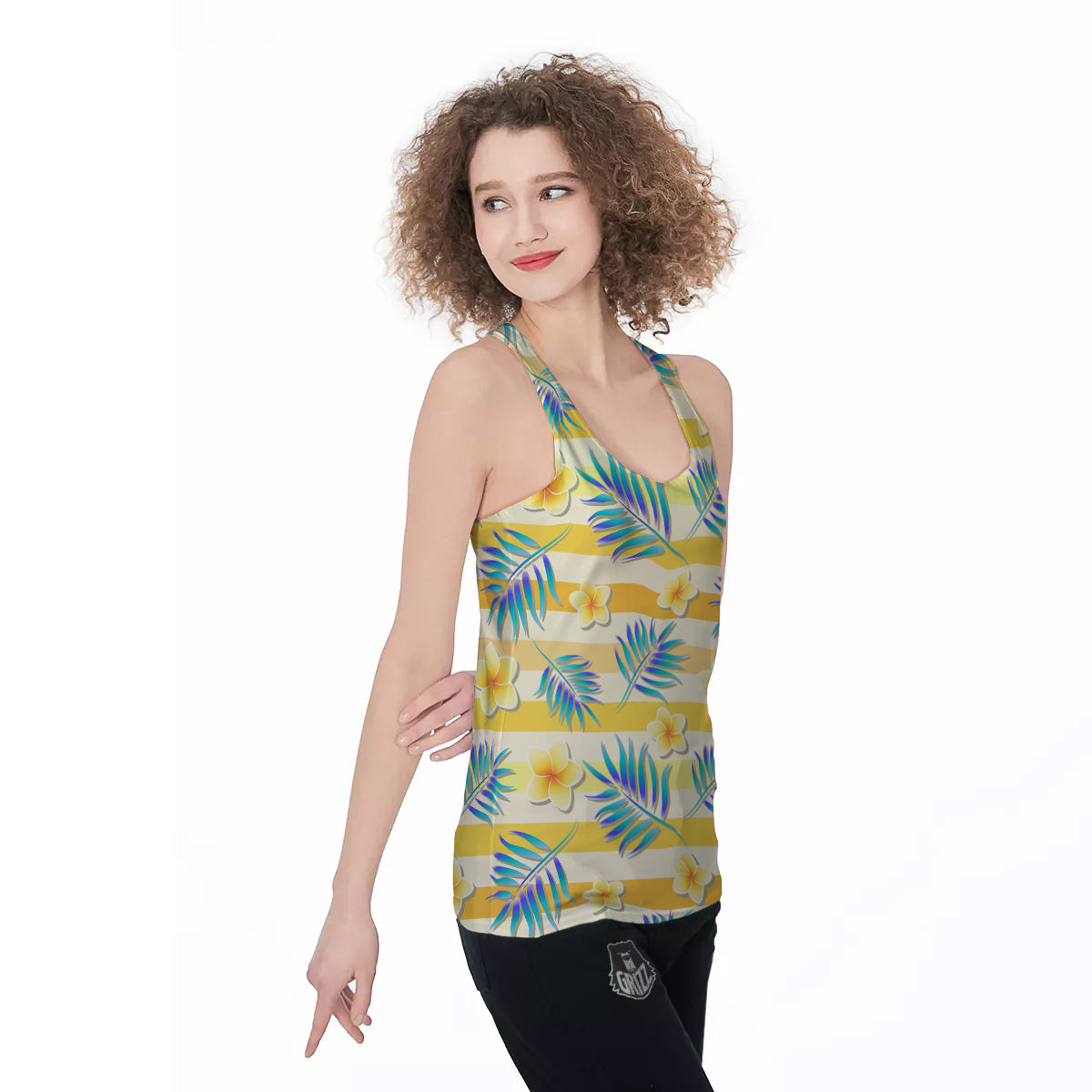 Frangipani Yellow Print Pattern Women's Racerback Tank Top-grizzshop