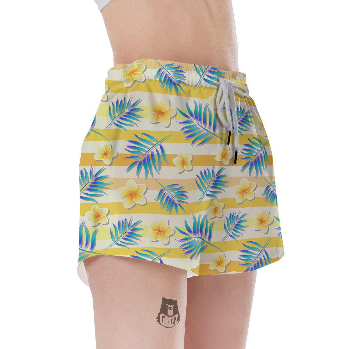 Frangipani Yellow Print Pattern Women's Shorts-grizzshop
