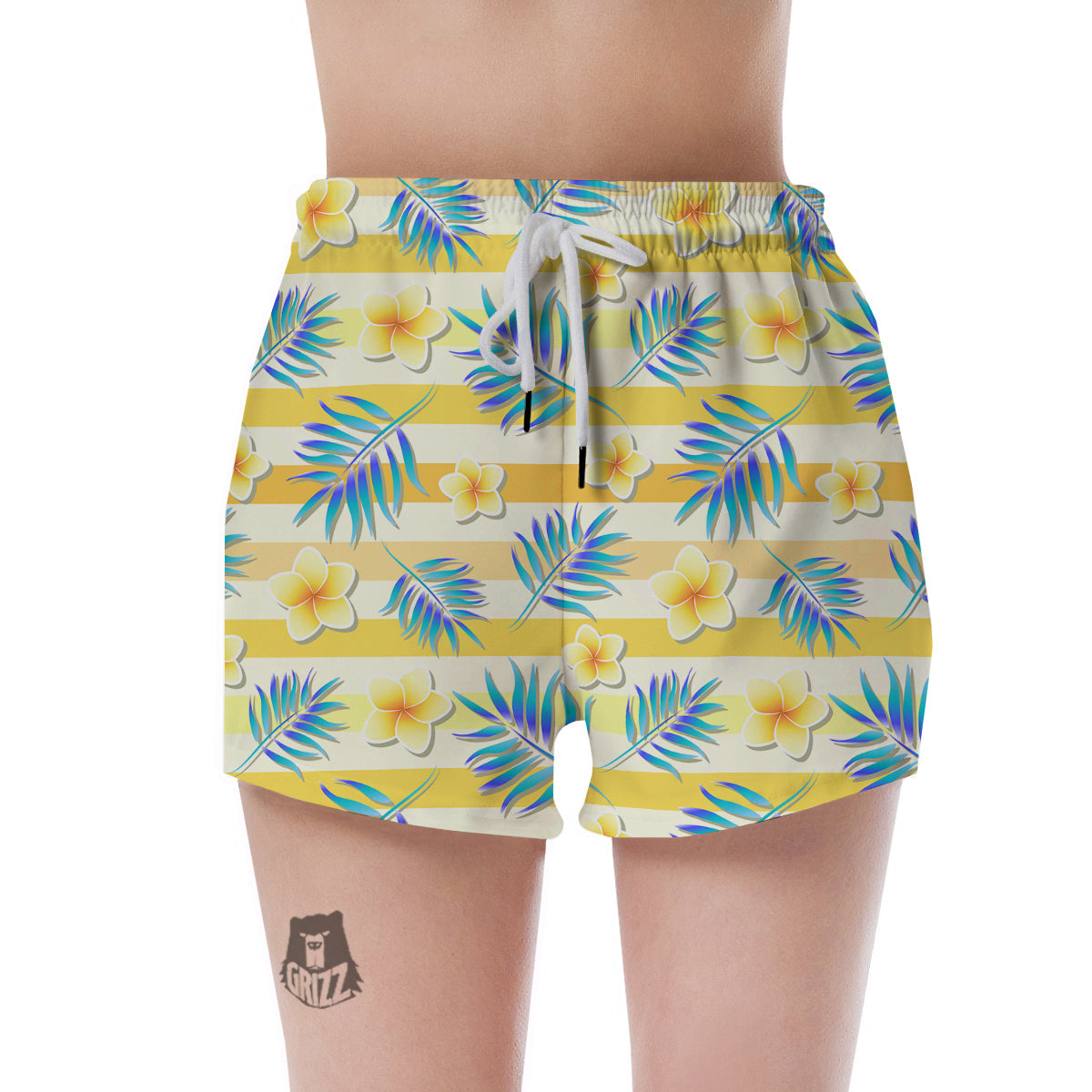 Frangipani Yellow Print Pattern Women's Shorts-grizzshop