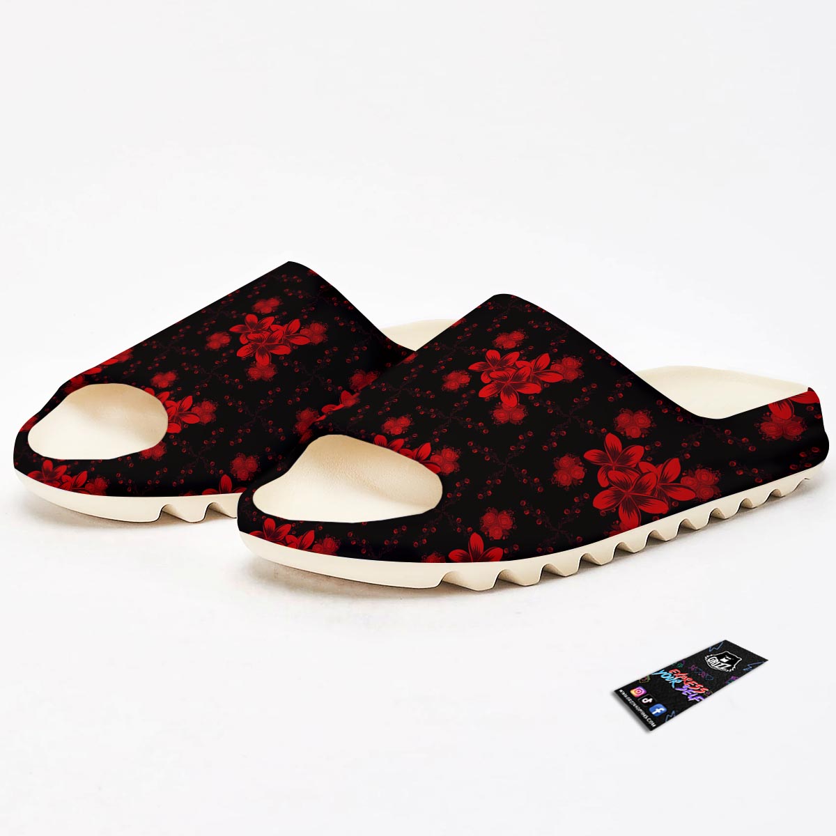 Frangipani Black And Red Print Pattern Sandals-grizzshop