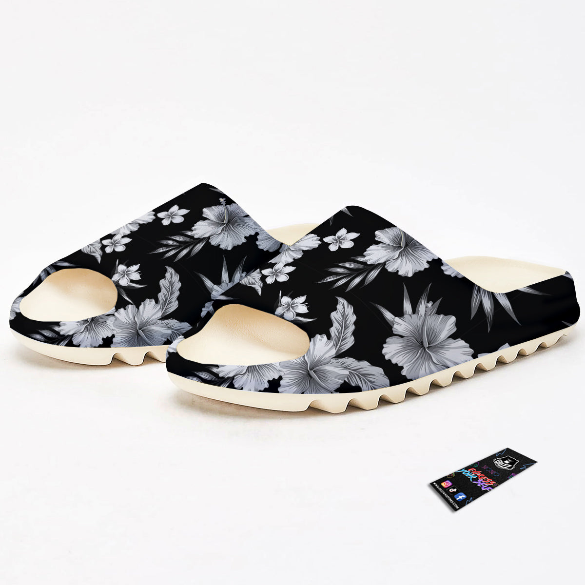 Frangipani White And Black Print Pattern Sandals-grizzshop