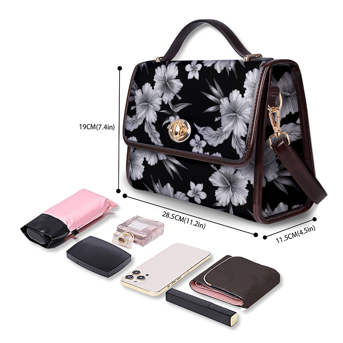 Frangipani White And Black Print Pattern Women's Satchel Bag