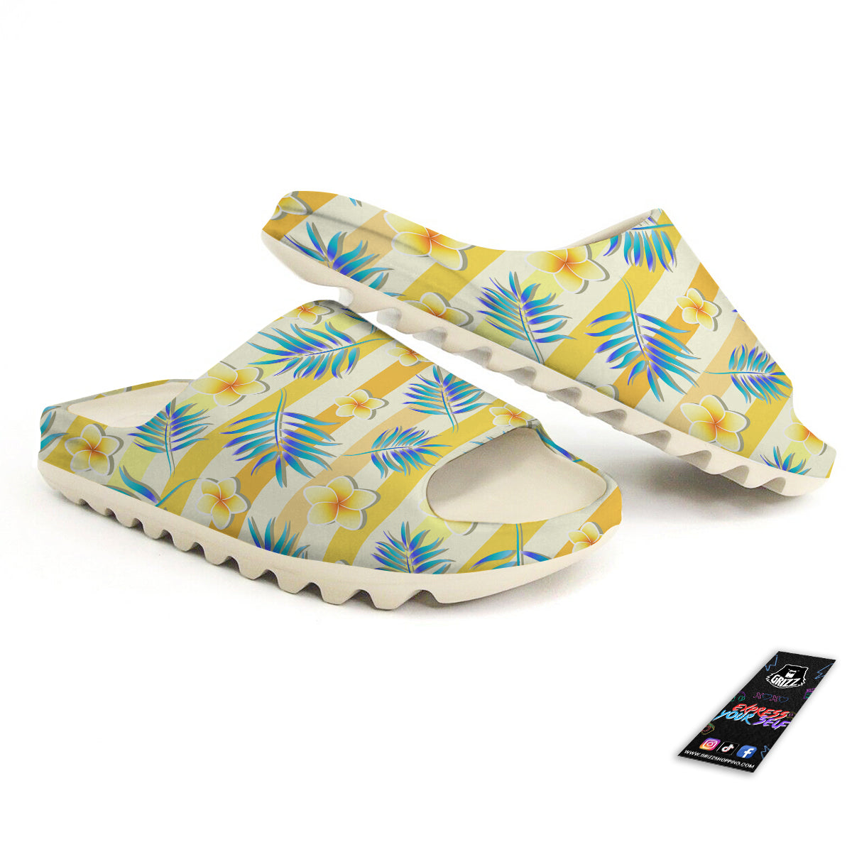 Frangipani Yellow Print Pattern Sandals-grizzshop