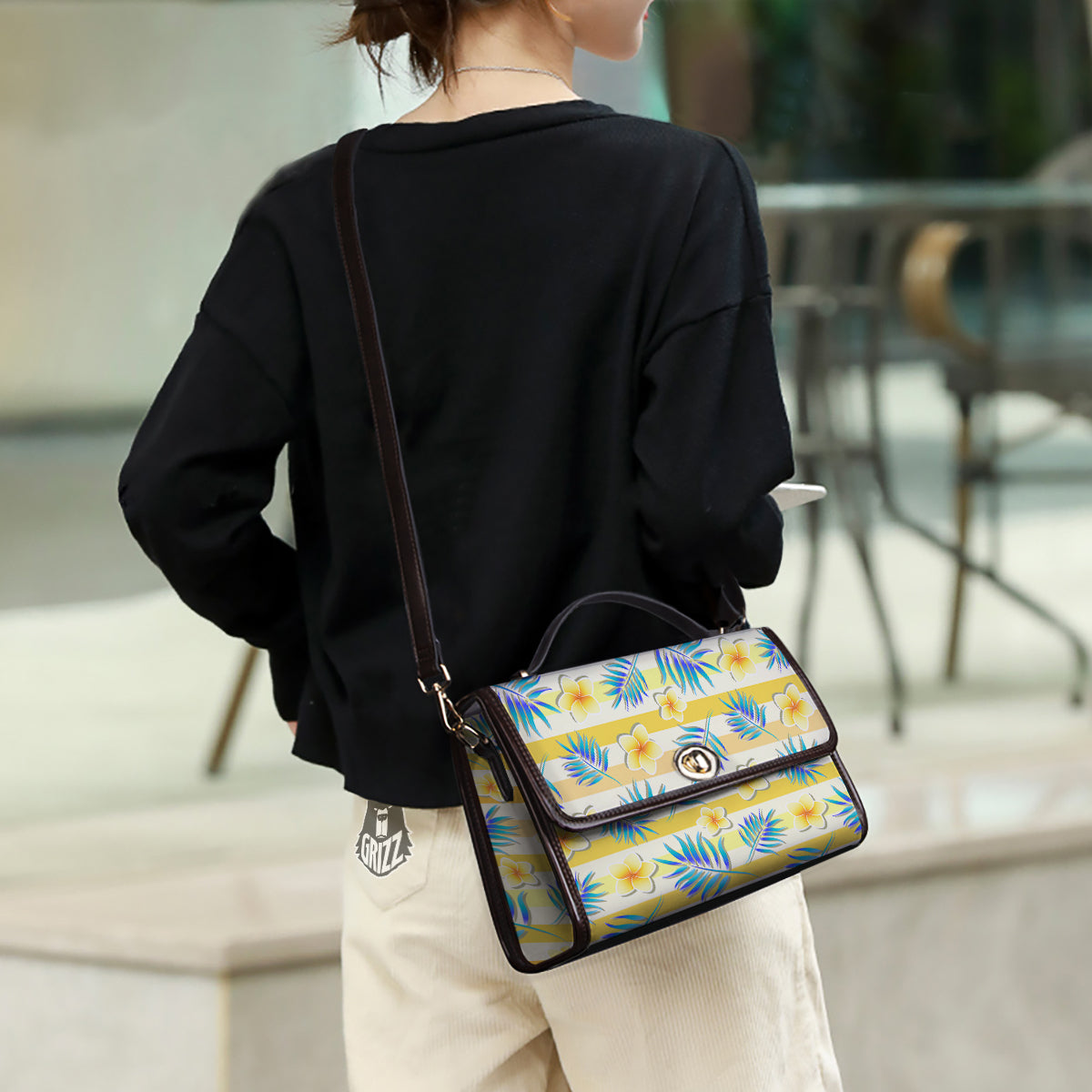 Frangipani Yellow Print Pattern Women's Satchel Bag
