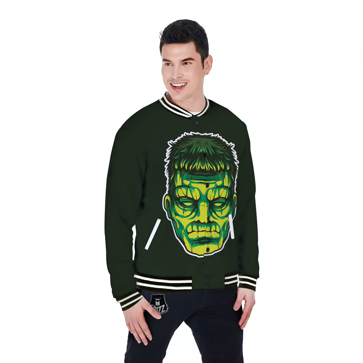 Frankenstein Cartoon Print Baseball Jacket-grizzshop