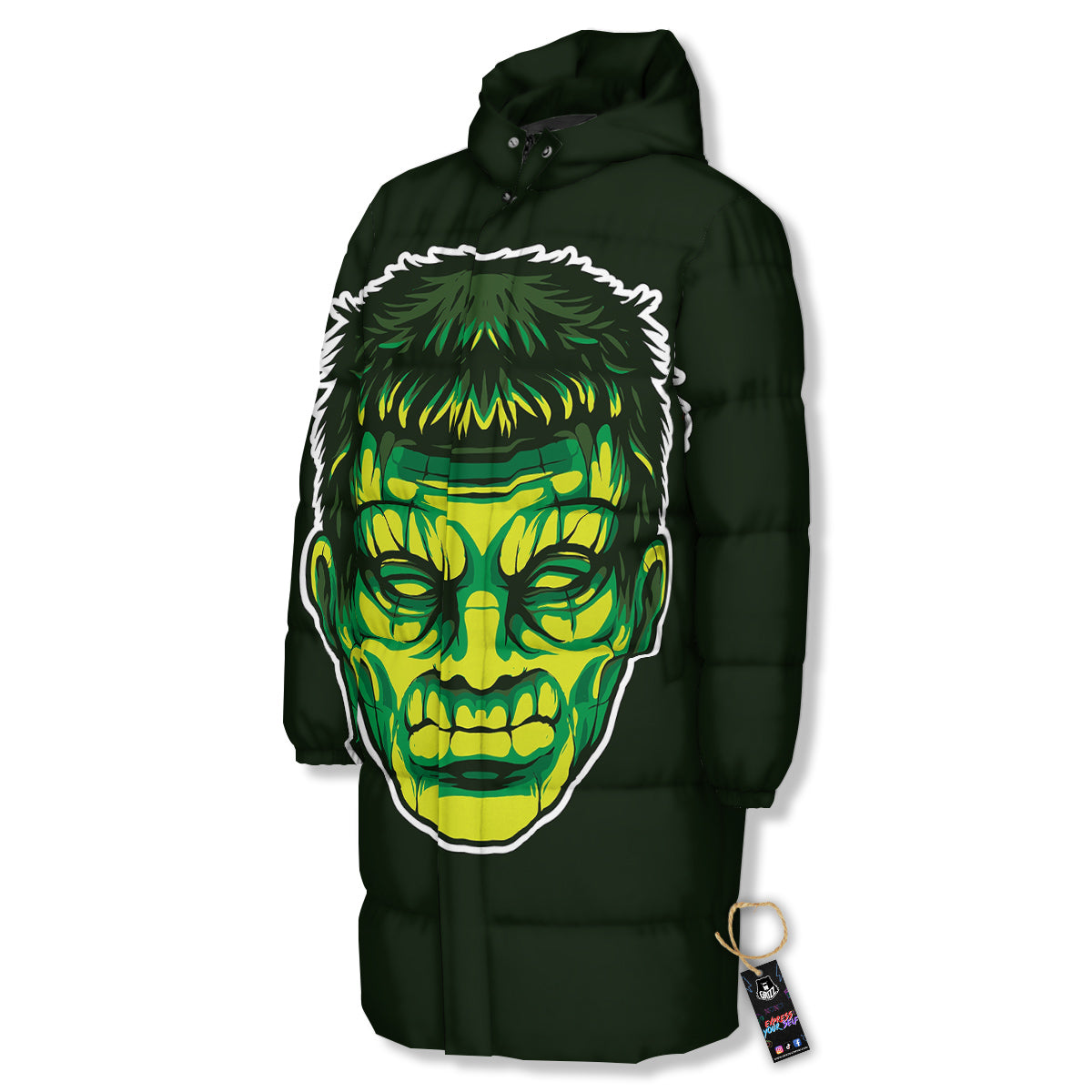 Frankenstein Cartoon Print Long Down Jacket-grizzshop