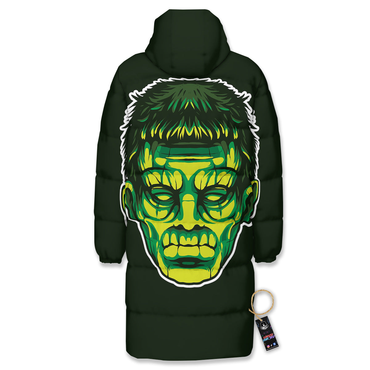 Frankenstein Cartoon Print Long Down Jacket-grizzshop