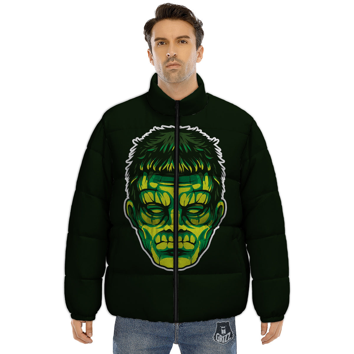 Frankenstein Cartoon Print Puffer Jacket-grizzshop