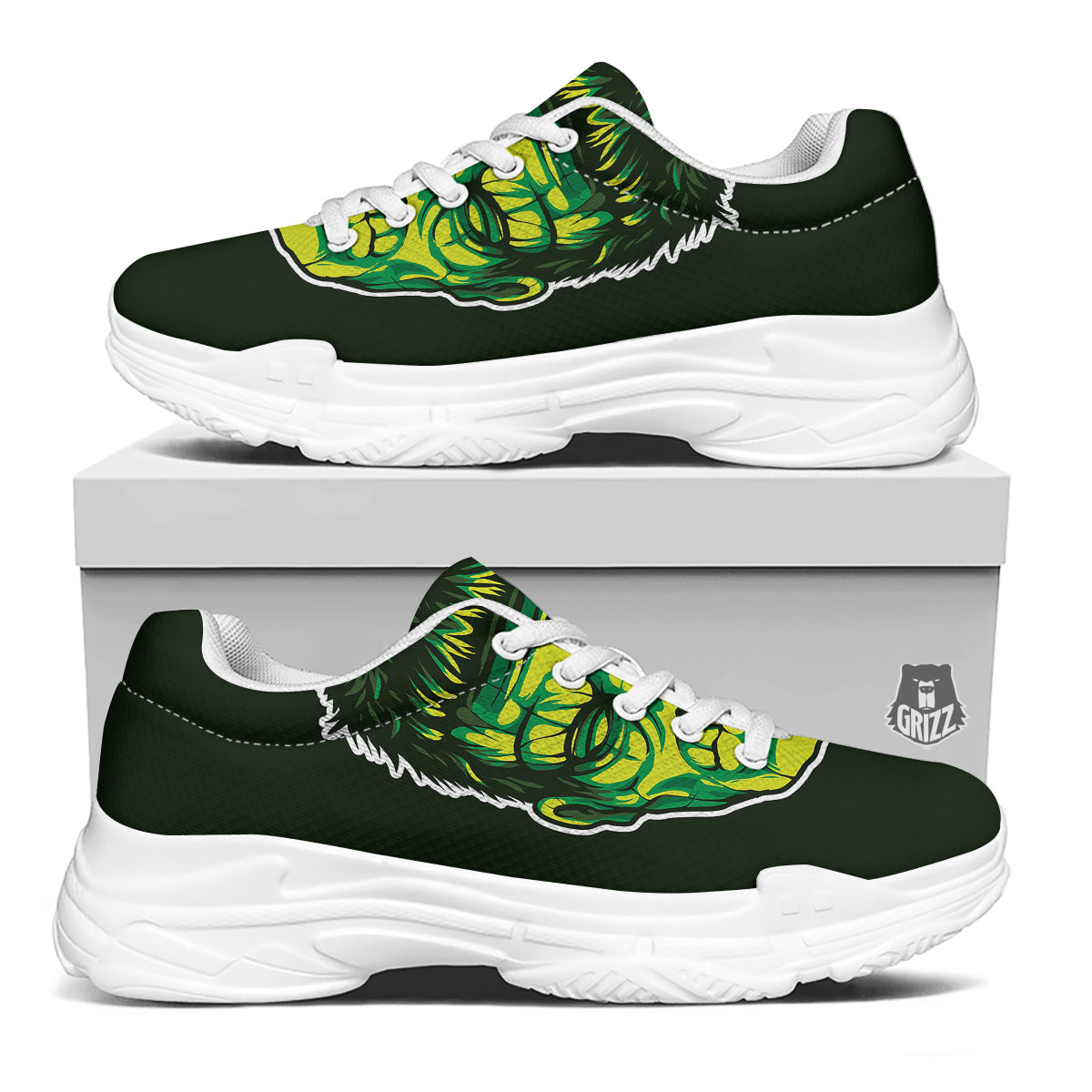 Frankenstein Cartoon Print White Chunky Shoes-grizzshop