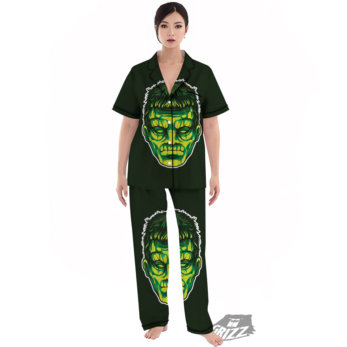 Frankenstein Cartoon Print Women's Pajamas Set-grizzshop