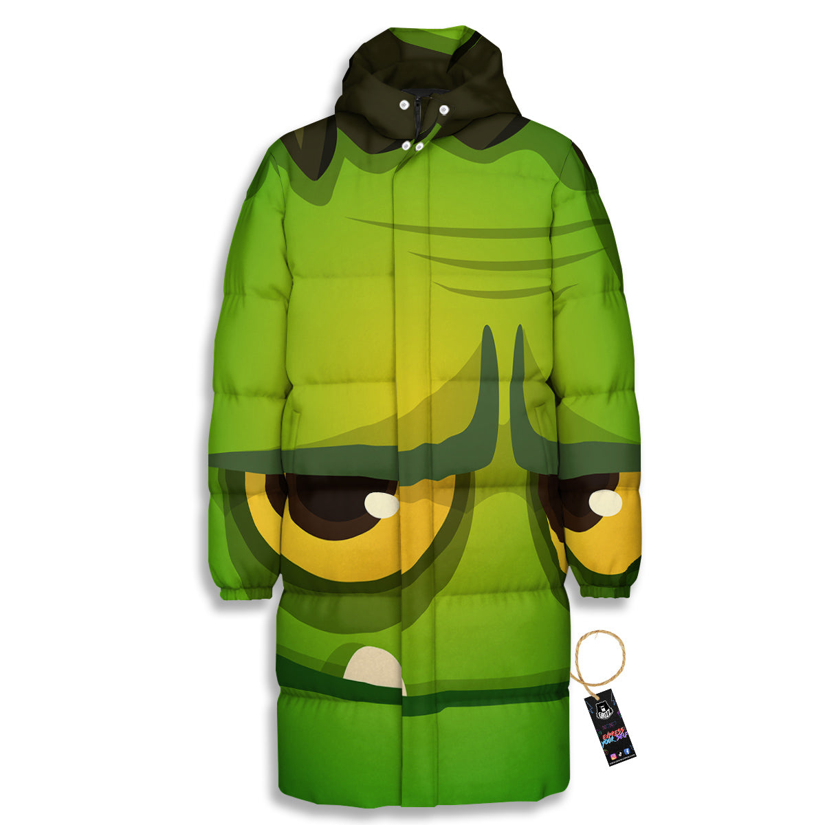 Frankenstein Face Cute Print Long Down Jacket-grizzshop