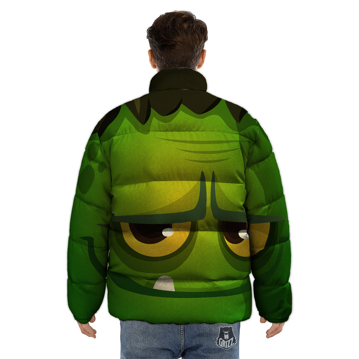 Frankenstein Face Cute Print Puffer Jacket-grizzshop
