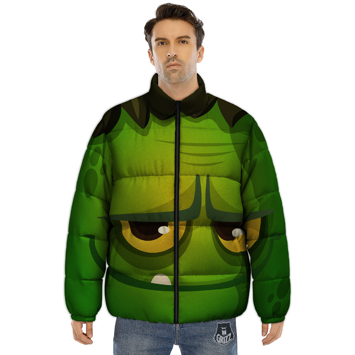 Frankenstein Face Cute Print Puffer Jacket-grizzshop