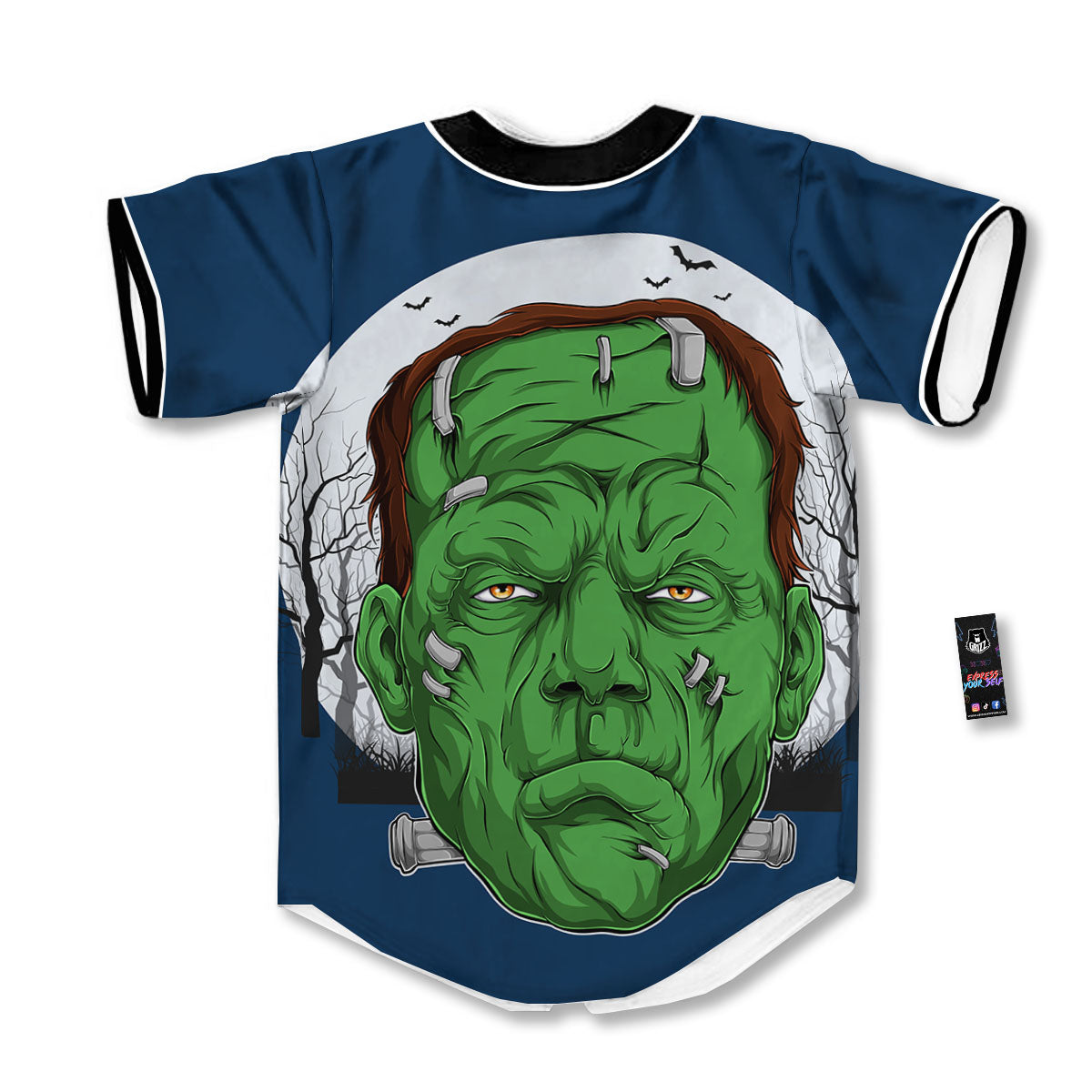 Frankenstein Face Halloween Character Print Baseball Jersey-grizzshop