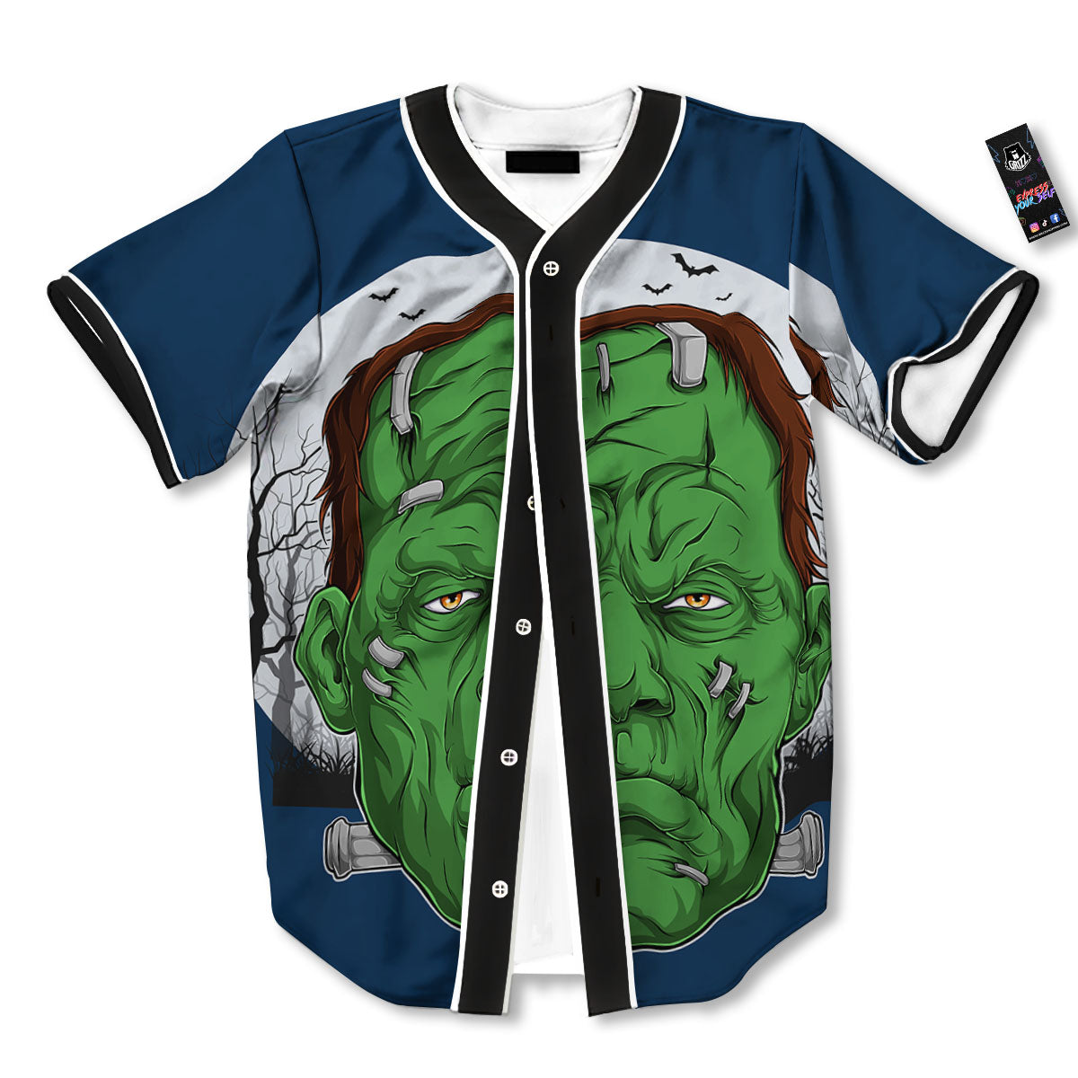 Frankenstein Face Halloween Character Print Baseball Jersey-grizzshop