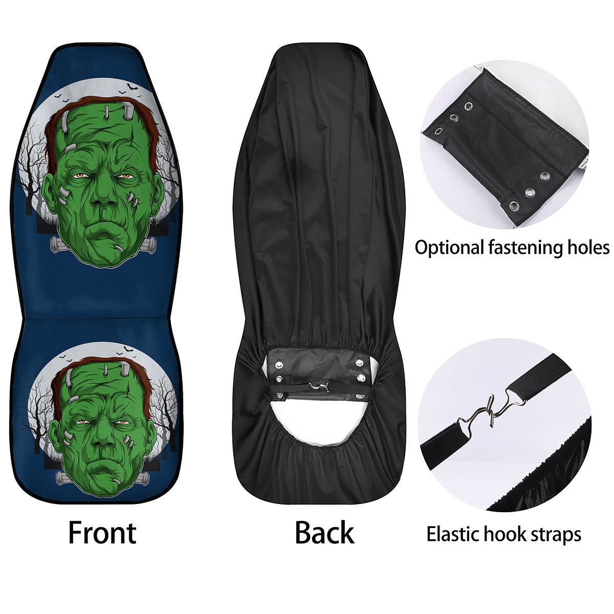 Frankenstein Face Halloween Character Print Car Seat Covers-grizzshop