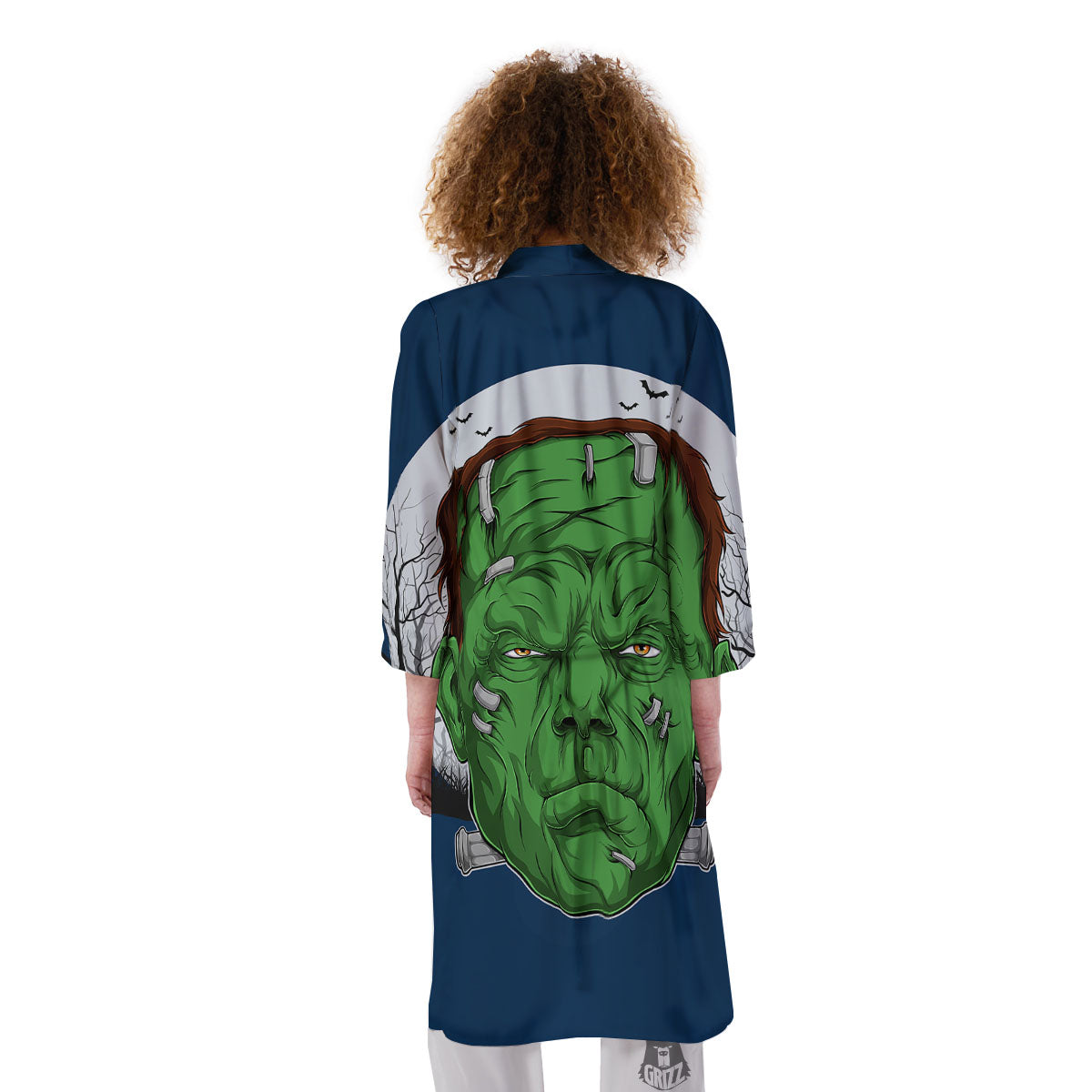 Frankenstein Face Halloween Character Print Kimono-grizzshop
