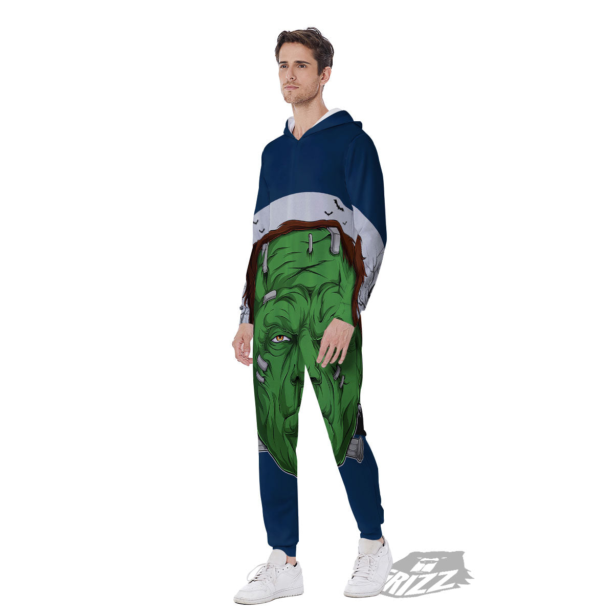 Frankenstein Face Halloween Character Print Men's Jumpsuit-grizzshop