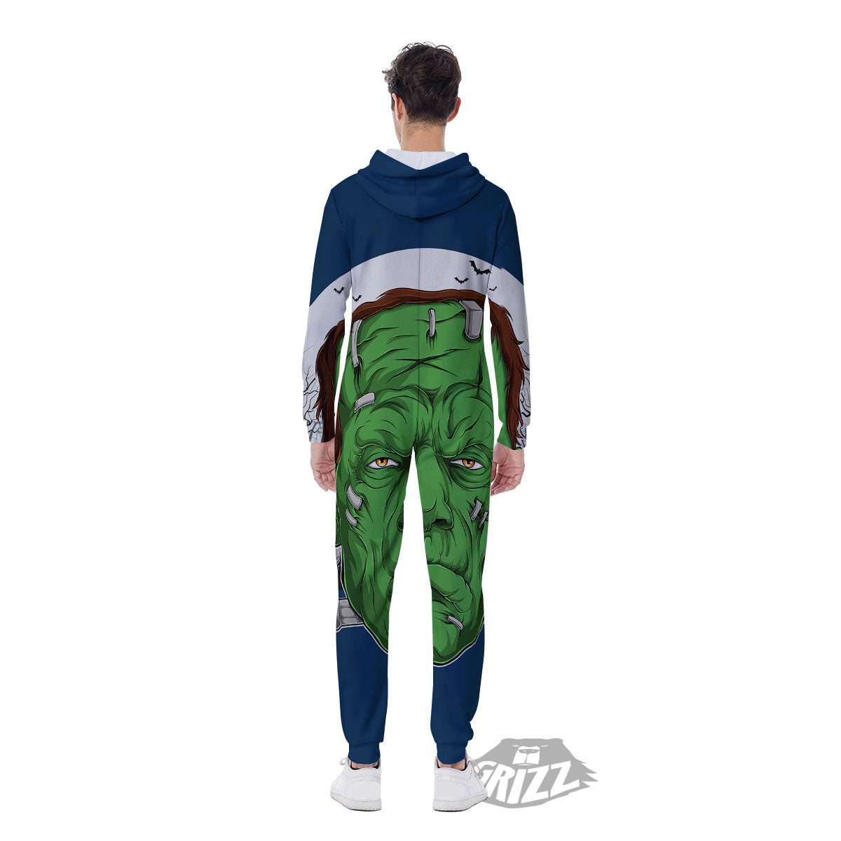 Frankenstein Face Halloween Character Print Men's Jumpsuit-grizzshop