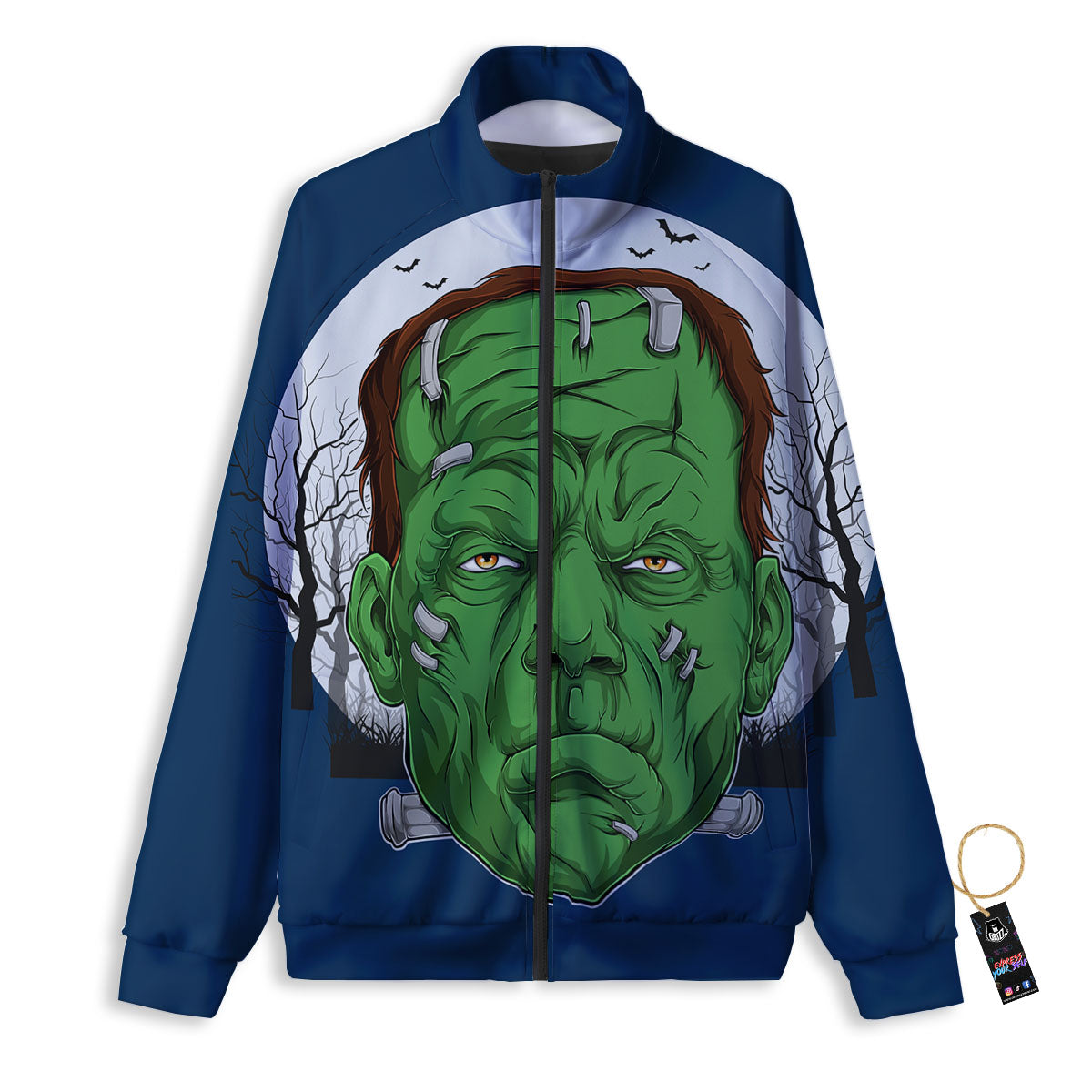 Frankenstein Face Halloween Character Print Track Jacket-grizzshop