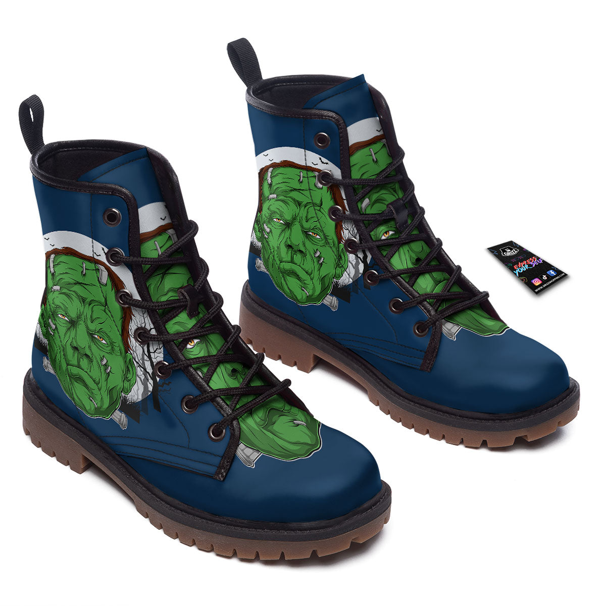 Frankenstein Face Halloween Character Print Work Boots-grizzshop