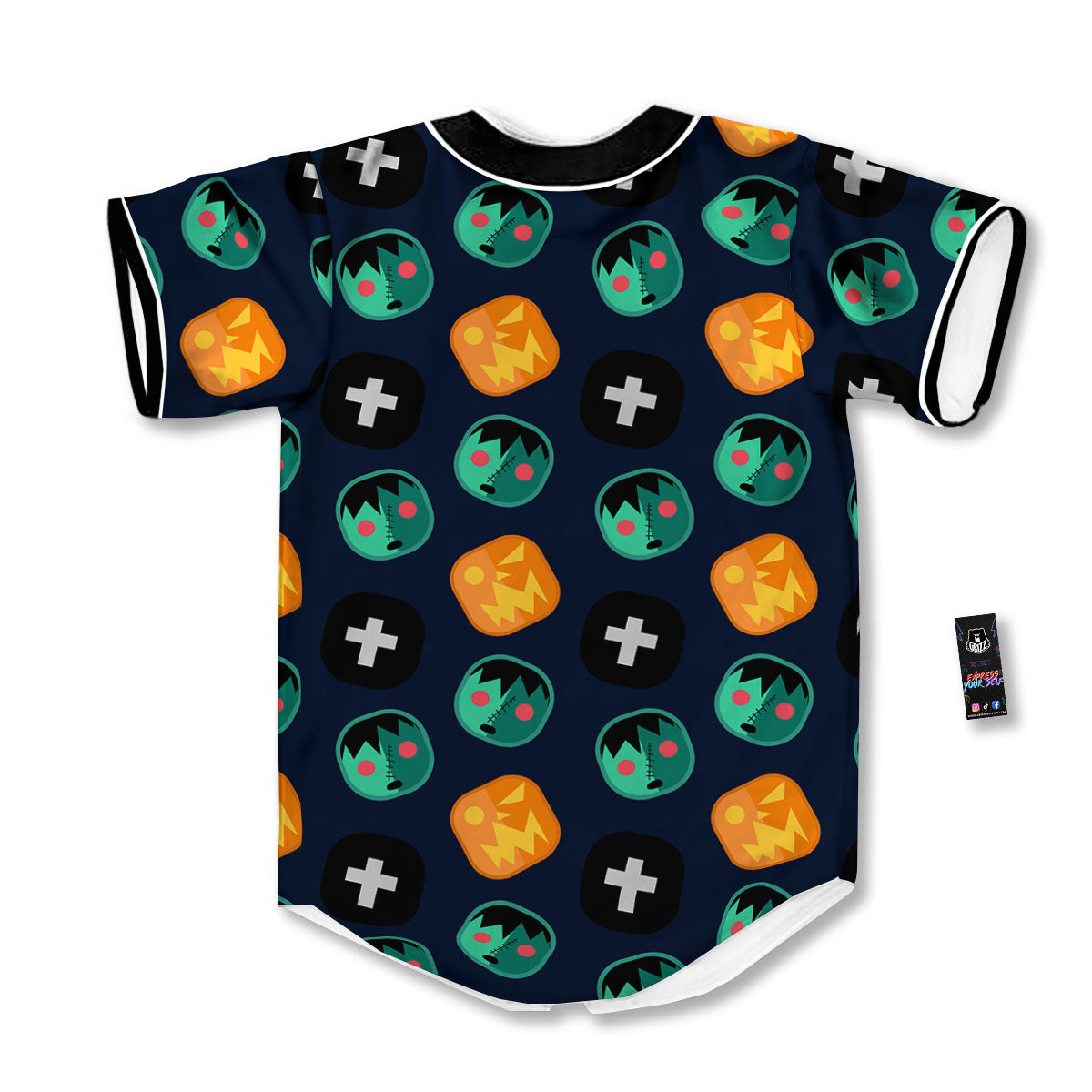 Frankenstein Face Halloween Print Pattern Baseball Jersey-grizzshop