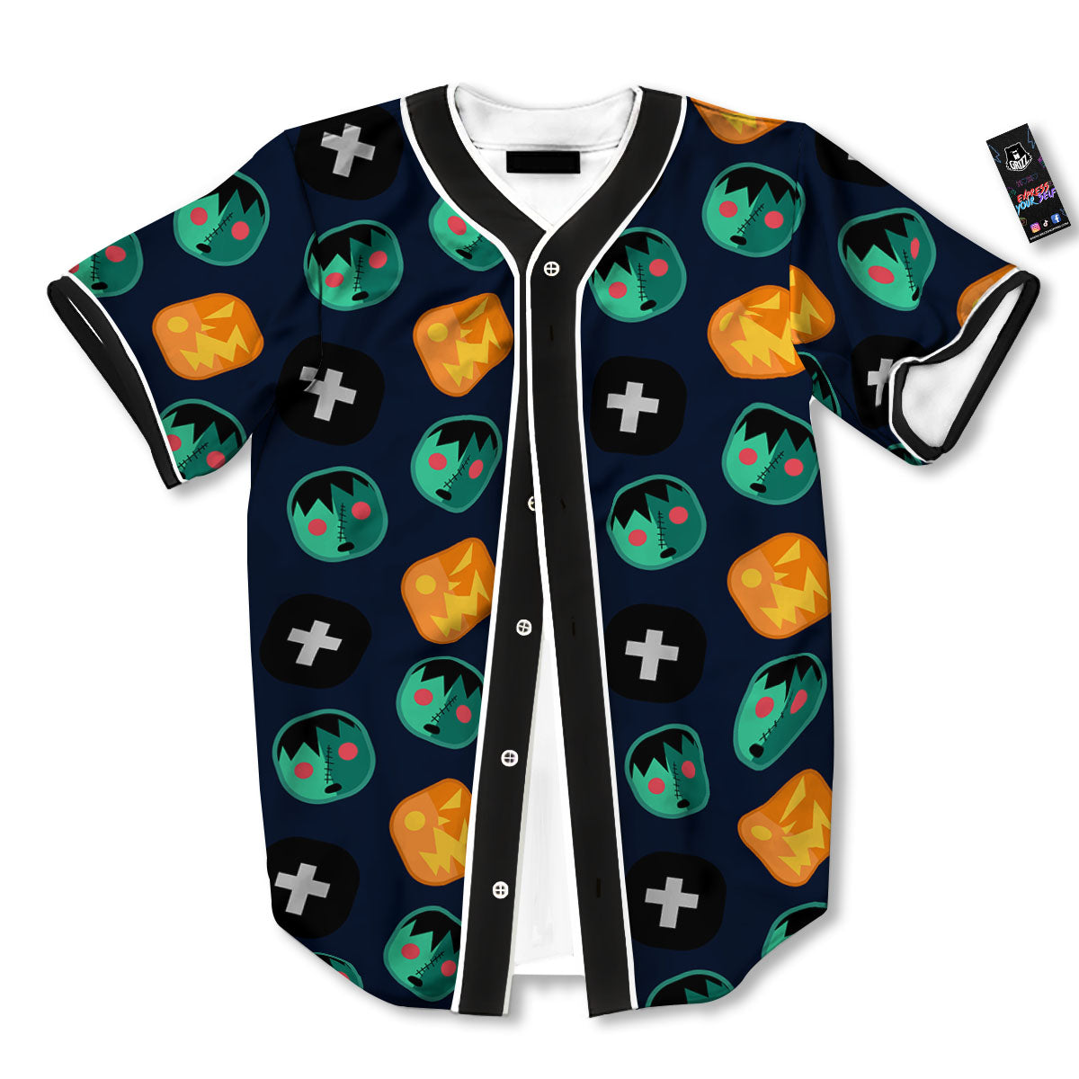 Frankenstein Face Halloween Print Pattern Baseball Jersey-grizzshop