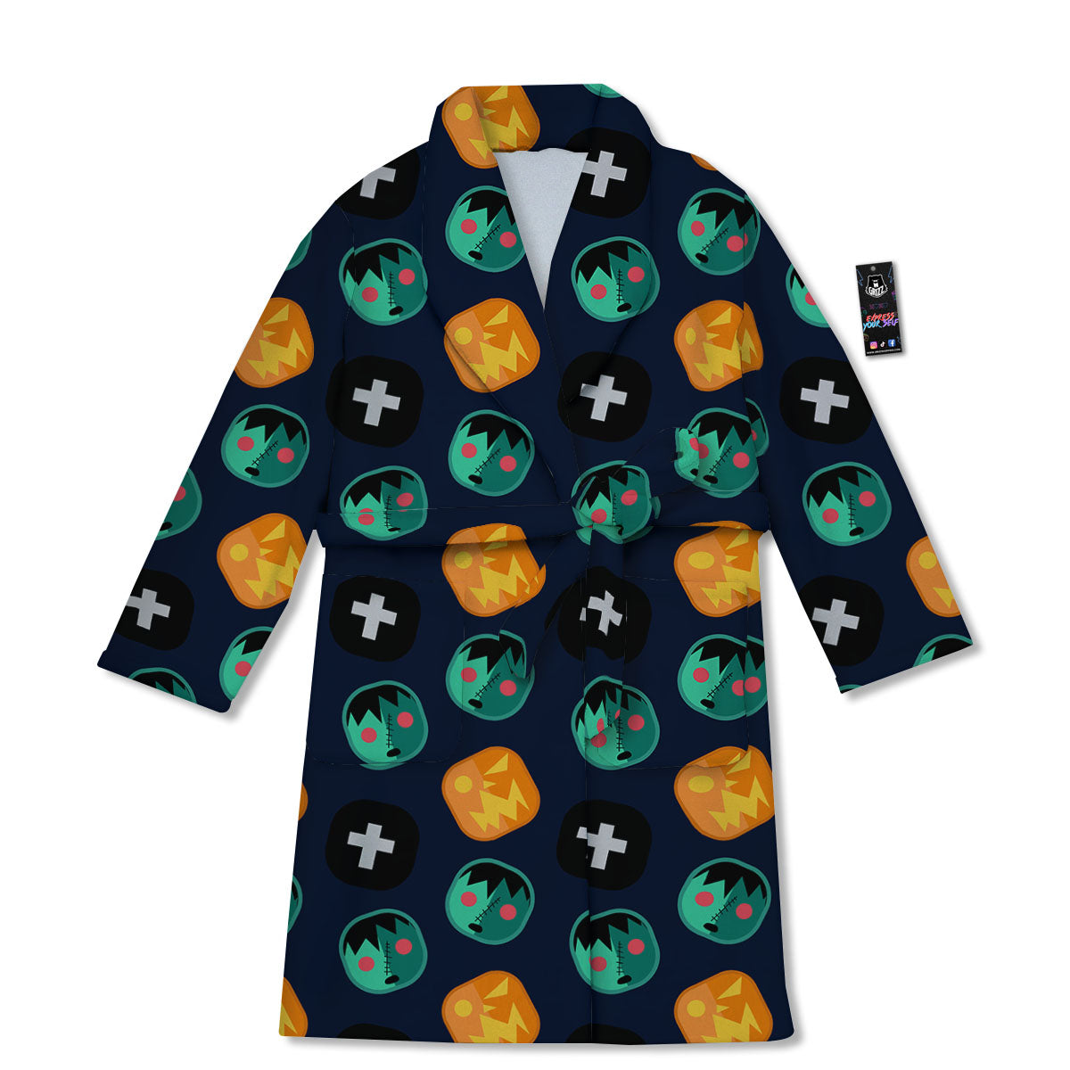Frankenstein Face Halloween Print Pattern Bathrobe-grizzshop
