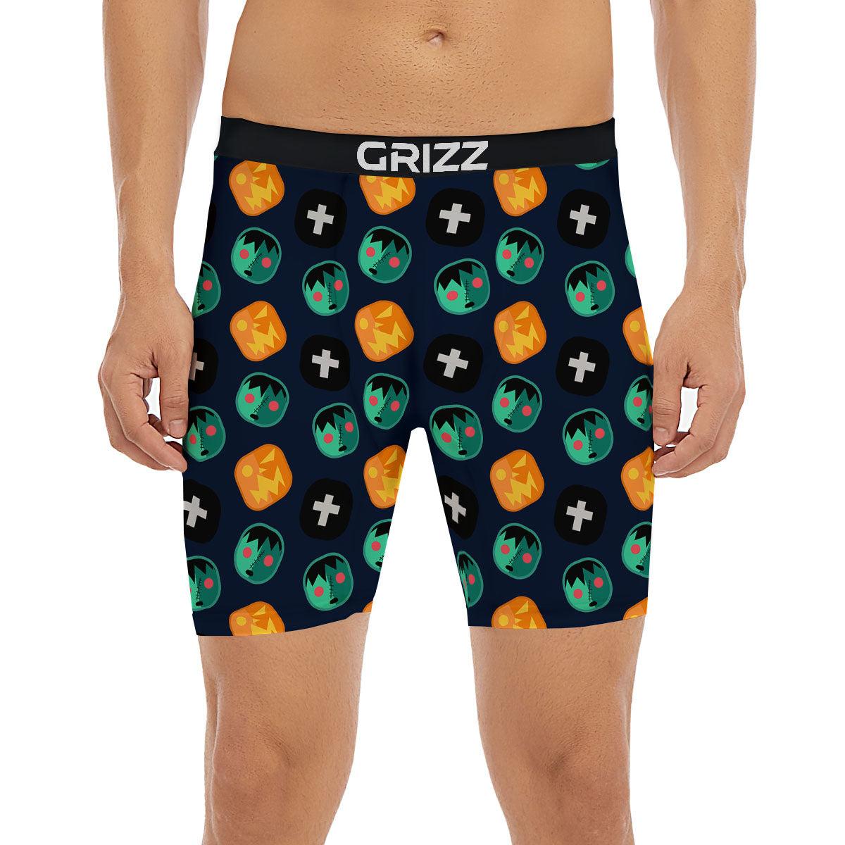 Frankenstein Face Halloween Print Pattern Boxer Briefs-grizzshop