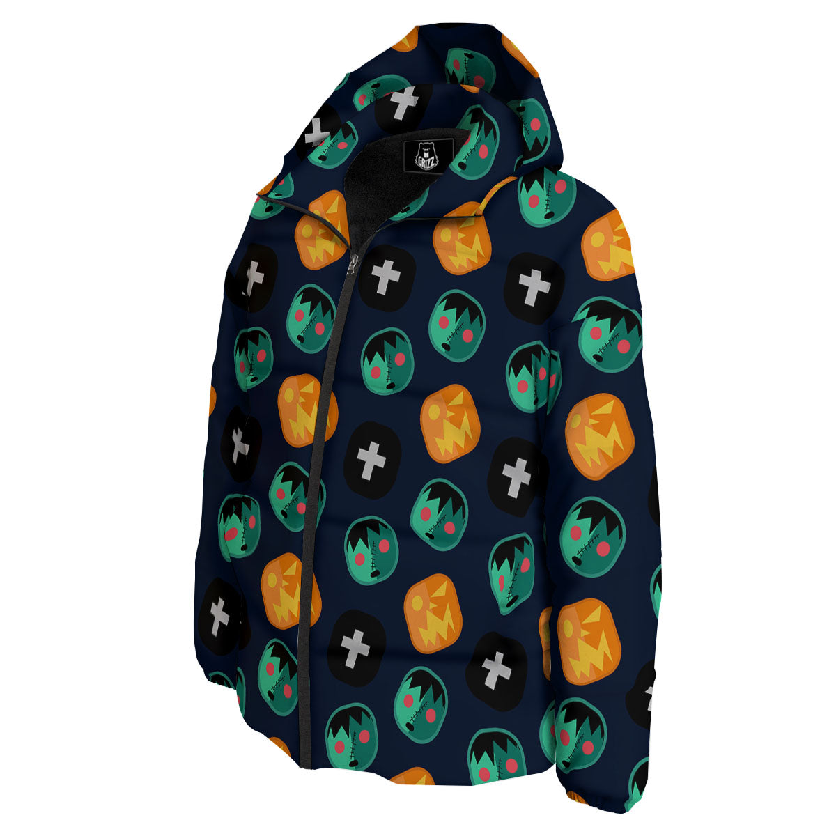 Frankenstein Face Halloween Print Pattern Down Jacket-grizzshop