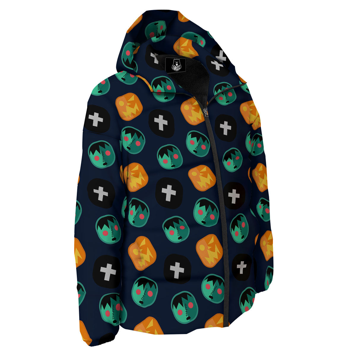 Frankenstein Face Halloween Print Pattern Down Jacket-grizzshop