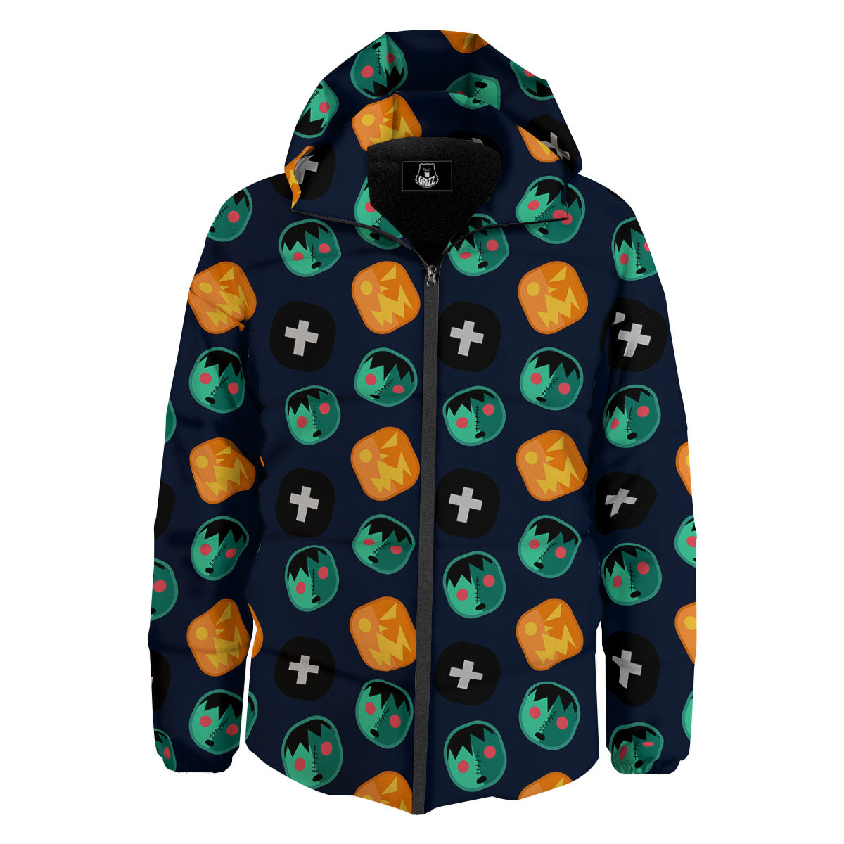 Frankenstein Face Halloween Print Pattern Down Jacket-grizzshop
