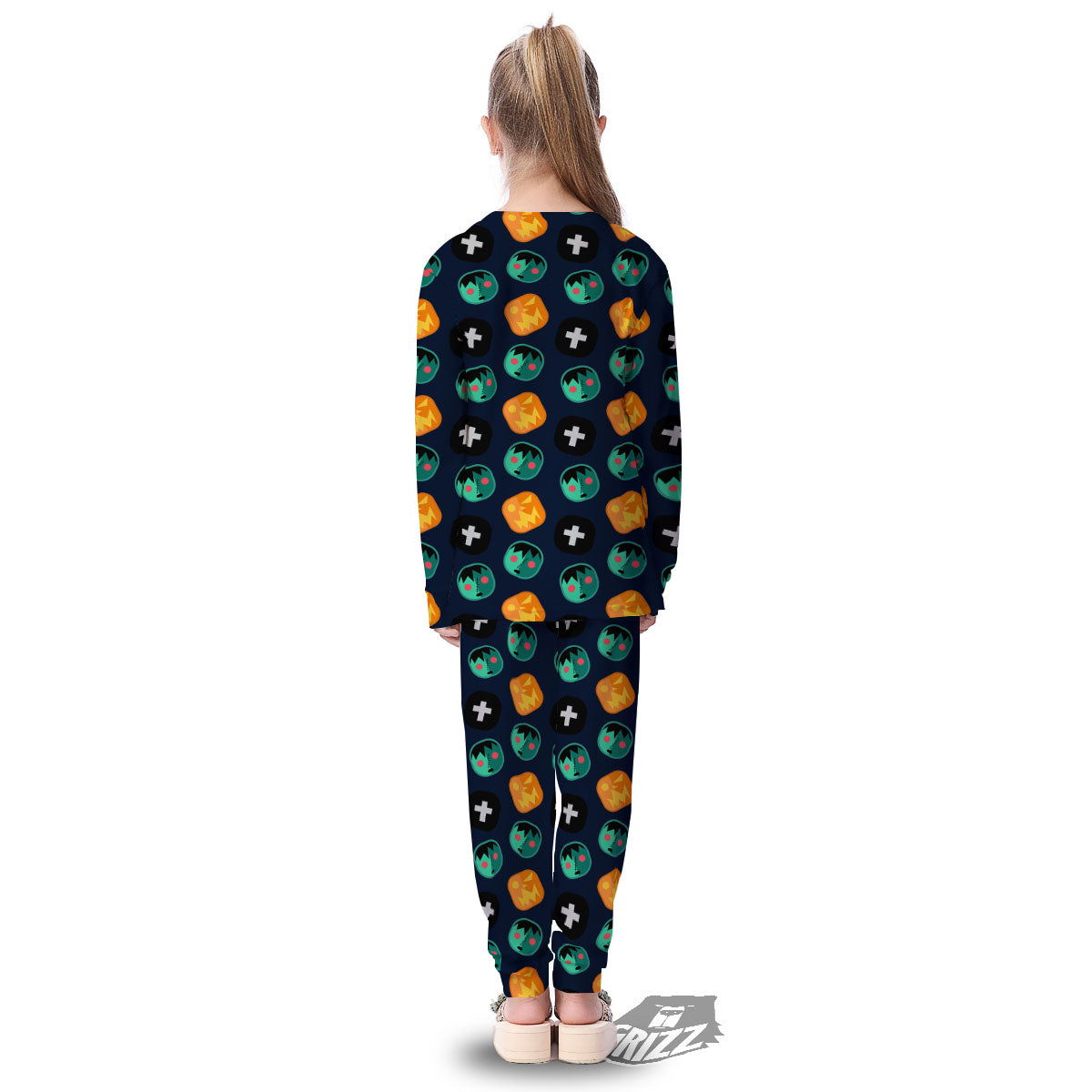 Frankenstein Face Halloween Print Pattern Kid's Pajamas-grizzshop