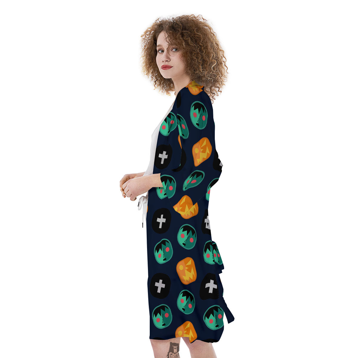 Frankenstein Face Halloween Print Pattern Kimono-grizzshop